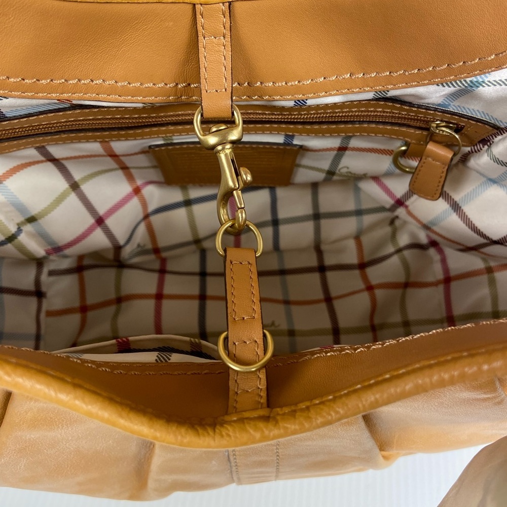 Coach Ergo Pleated Hobo Camel Leather Bag Tattersall Lining Y2K 2008 - EUC - Picture 7 of 13